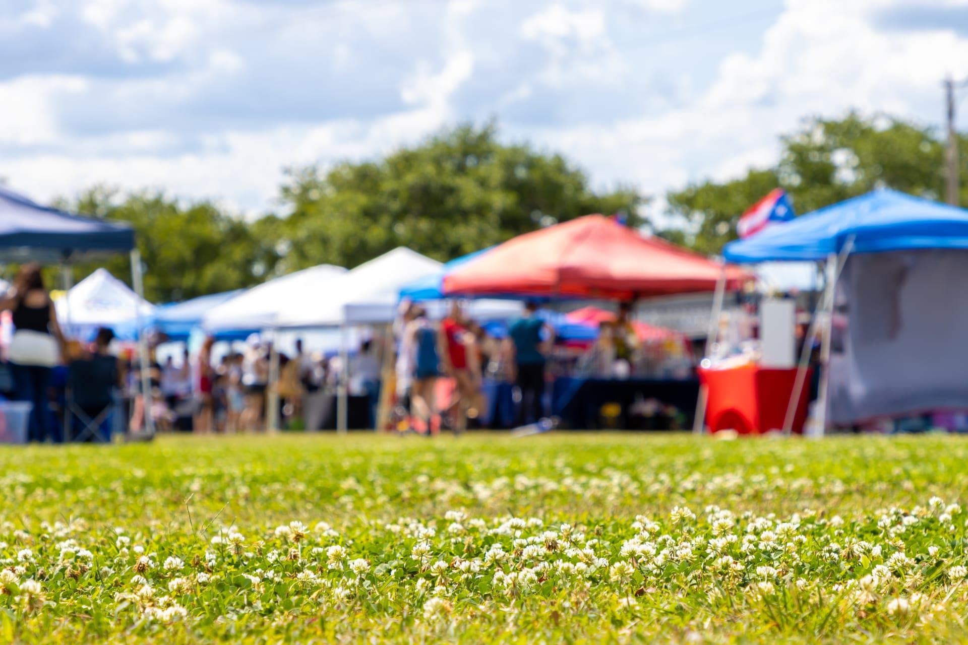 Festival tents on a summer day in Traverse City