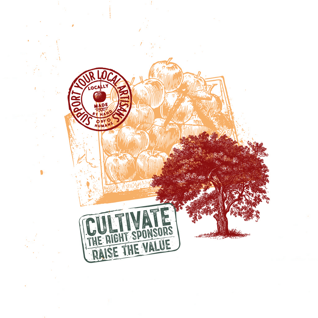 Apple crate and tree illustration — Cultivate the right sponsors, raise the value