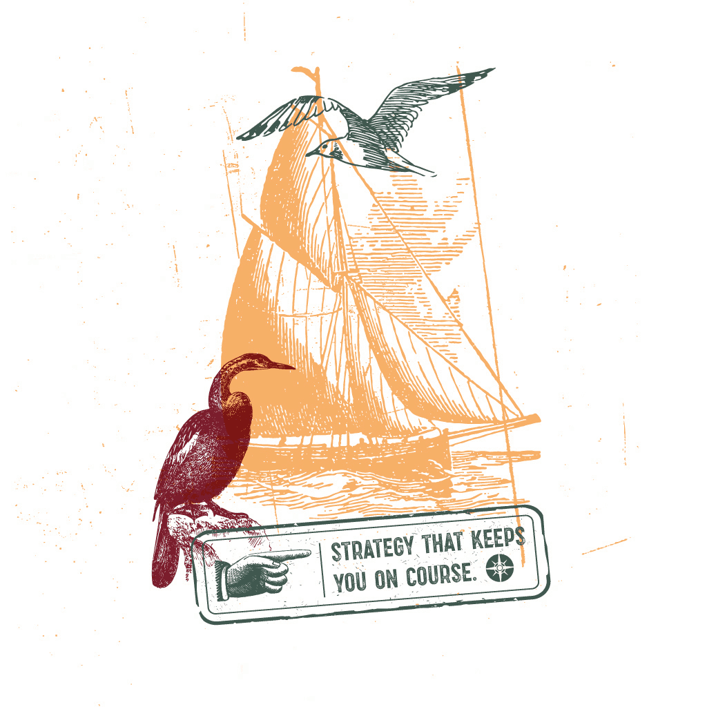 Sailboat and birds illustration — Strategy that keeps you on course